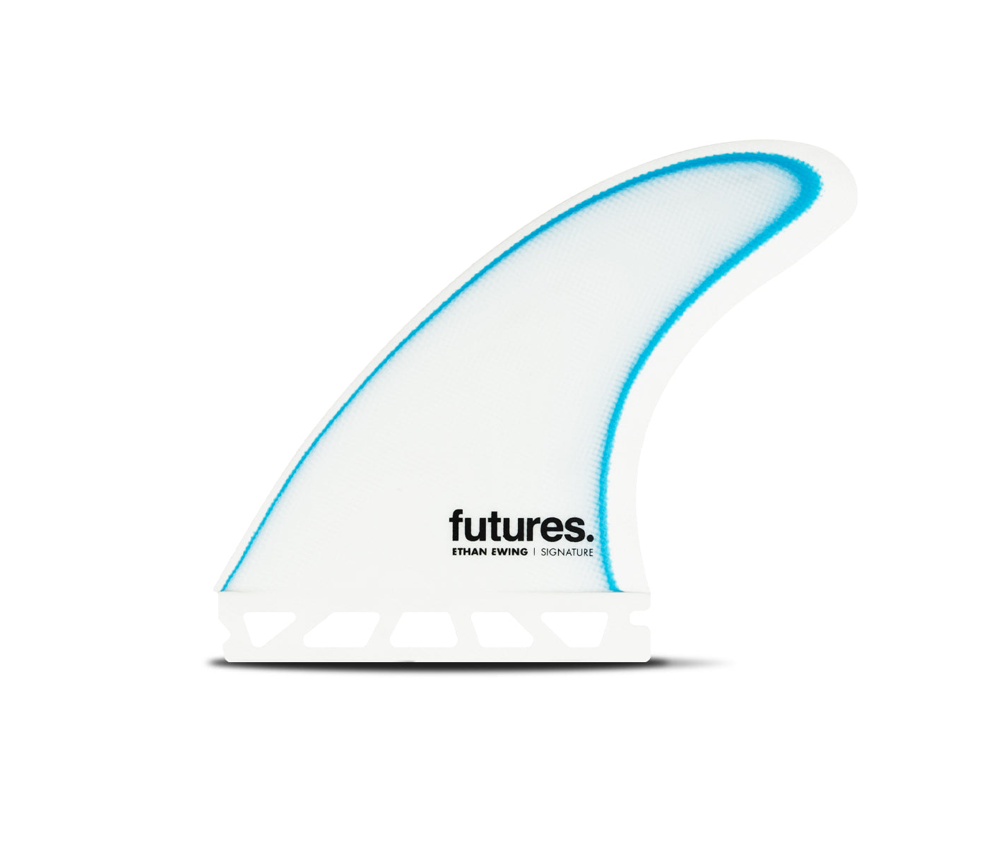 Futures Ethan Ewing Signature Signature rake thruster fin set — full deck view