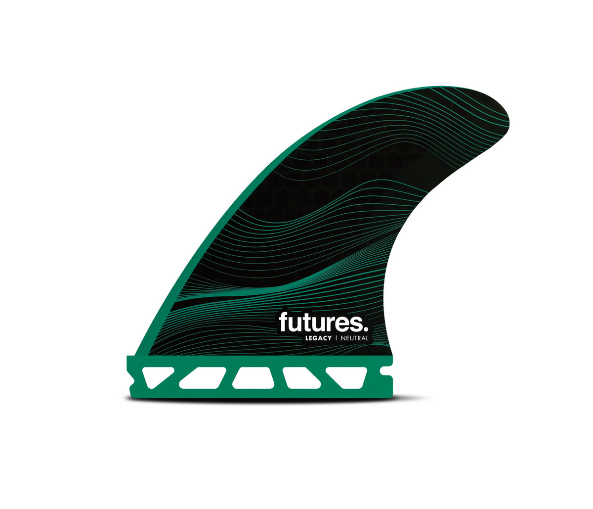 Futures F6 Legacy Series Medium neutral thruster fin set — full deck view
